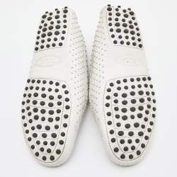 Pre Owned Tod's White Leather Studded Gommino Slip On Loafers Size 39