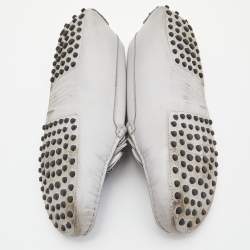 Pre Owned Tod's Grey Leather Flower Gommini Slip On Loafers Size 39