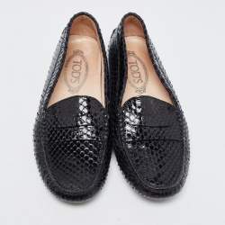 Pre Owned Tod's Black Python Leather Slip On  Loafers Size 37