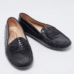 Pre Owned Tod's Black Python Leather Slip On  Loafers Size 37