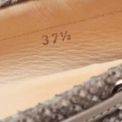 Pre Owned Tod's Dark Grey Leather Python Embossed Penny Loafers Size 37.5