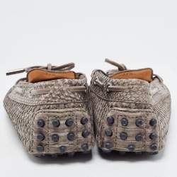 Pre Owned Tod's Dark Grey Leather Python Embossed Penny Loafers Size 37.5