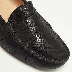 Pre Owned Tod's Black Laminated Suede Penny Loafers Size 35