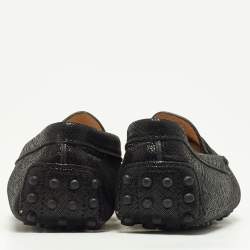 Pre Owned Tod's Black Laminated Suede Penny Loafers Size 35