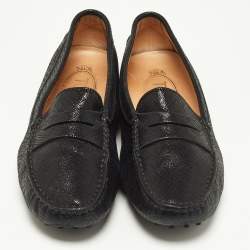 Pre Owned Tod's Black Laminated Suede Penny Loafers Size 35
