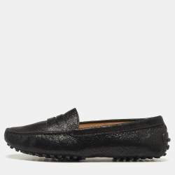 Pre Owned Tod's Black Laminated Suede Penny Loafers Size 35