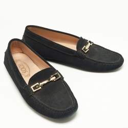 Pre Owned Tod's Black Suede Horsebit Loafers Size 37