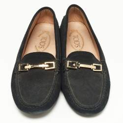 Pre Owned Tod's Black Suede Horsebit Loafers Size 37