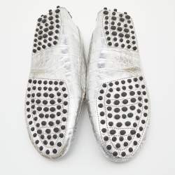 Tod's Silver Croc Embossed Leather Loafers Size 35.5