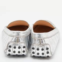 Tod's Silver Croc Embossed Leather Loafers Size 35.5