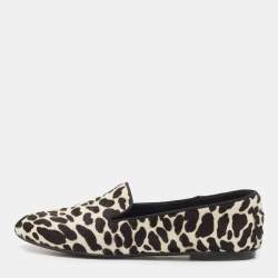 Tod's Black/White Leopard Print Calf Hair Smoking Slippers Size 36.5 