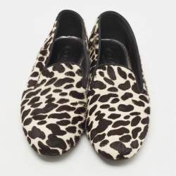 Tod's Black/White Leopard Print Calf Hair Smoking Slippers Size 36.5 
