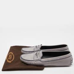 Pre Owned Tod's Grey/Blue Leather Penny Driving Loafers Size 39.5