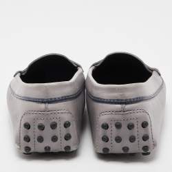 Pre Owned Tod's Grey/Blue Leather Penny Driving Loafers Size 39.5