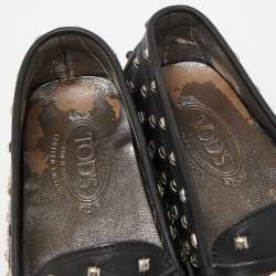 Tod's Black Leather Crystal Embellished Penny Loafers Size 37