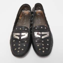 Tod's Black Leather Crystal Embellished Penny Loafers Size 37