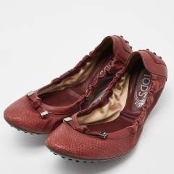 Pre Owned Tod's Burgundy Leather Bow Scrunch Ballet Flats 41