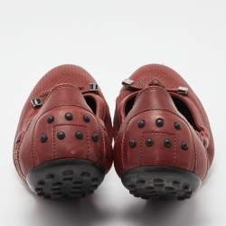 Pre Owned Tod's Burgundy Leather Bow Scrunch Ballet Flats 41