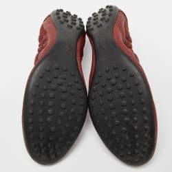 Pre Owned Tod's Burgundy Leather Bow Scrunch Ballet Flats 41