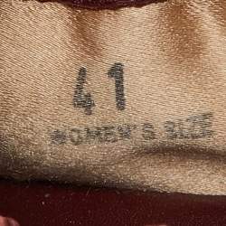 Pre Owned Tod's Burgundy Leather Bow Scrunch Ballet Flats 41