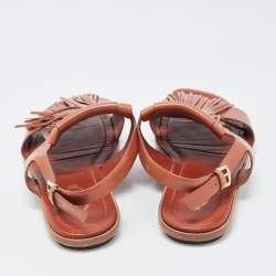 Pre Owned Tod's Brown Leather Fringe Trim Accent Gladiator Sandals Size 40