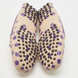 Pre Owned Tod's Purple/Beige Polka Dot Leather Bow Slip On Loafers Size 38.5