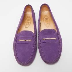 Pre Owned Tod's Purple Suede Slip On Loafers Size 38.5