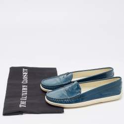 Tod's Teal Patent Leather Penny Loafers Size 35