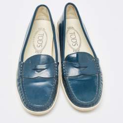 Tod's Teal Patent Leather Penny Loafers Size 35
