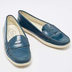 Tod's Teal Patent Leather Penny Loafers Size 35