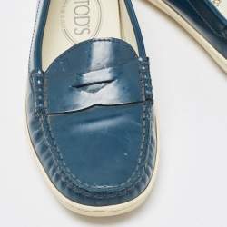 Tod's Teal Patent Leather Penny Loafers Size 35