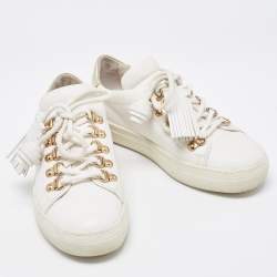 Tod's White Leather Tassel Lace Up Sneakers Size 34.5