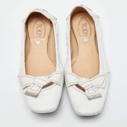 Tod's White Leather Bow Ballet Flats Size 39.5