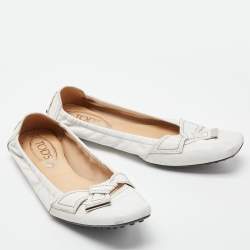 Tod's White Leather Bow Ballet Flats Size 39.5