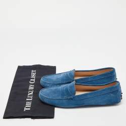 Pre Owned Tod's Blue Suede Slip On Loafers Size 39