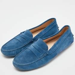 Pre Owned Tod's Blue Suede Slip On Loafers Size 39