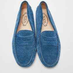 Pre Owned Tod's Blue Suede Slip On Loafers Size 39