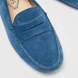 Pre Owned Tod's Blue Suede Slip On Loafers Size 39