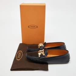 Pre Owned Tod's Black Leather Gommino Slip On Loafers Size 38.5