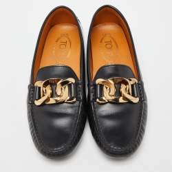 Pre Owned Tod's Black Leather Gommino Slip On Loafers Size 38.5