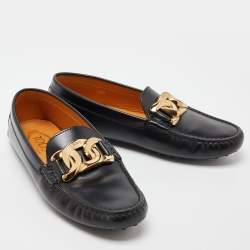 Pre Owned Tod's Black Leather Gommino Slip On Loafers Size 38.5