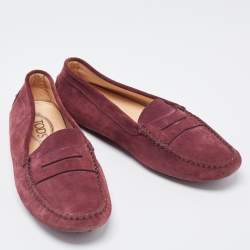 Pre Owned Tod's Purple Suede Gommino Loafers Size 38