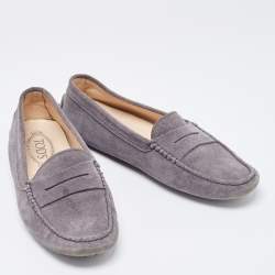 Pre Owned Tod's Grey Suede Gommino Loafers Size 40
