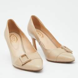 Pre Owned Tod's Grey Leather Loafer Pointed Toe Pumps Size 35