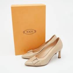 Pre Owned Tod's Grey Leather Loafer Pointed Toe Pumps Size 35