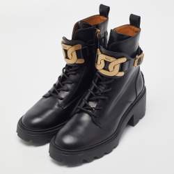 Pre Owned Tod's Black Leather Catena Ankle Booties Size 37