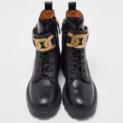 Pre Owned Tod's Black Leather Catena Ankle Booties Size 37