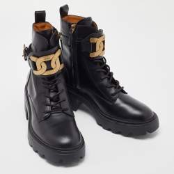 Pre Owned Tod's Black Leather Catena Ankle Booties Size 37