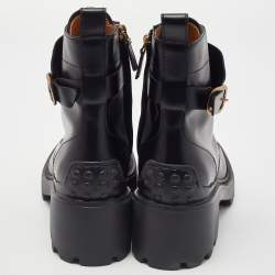 Pre Owned Tod's Black Leather Catena Ankle Booties Size 37