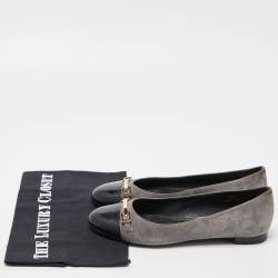 Tod’s Grey/Black Suede and Patent Leather Buckle Detail Ballet Flats Size 36.5